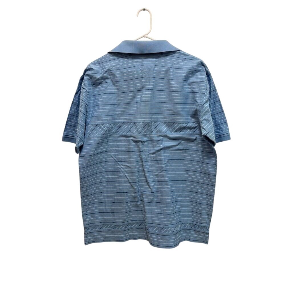 Tommy Hilfiger Vintage Polo Shirt Large Blue Striped Mercerized Cotton 90s Retro - Picture 4 of 4